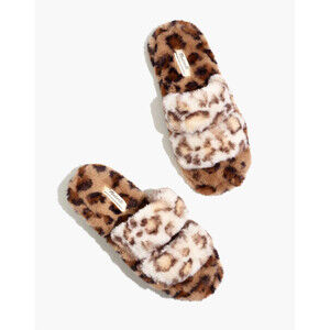 Madewell Slippers Womens 10 Melon Cedar Leopard Faux Fur Two-Strap Scuff GAL1066